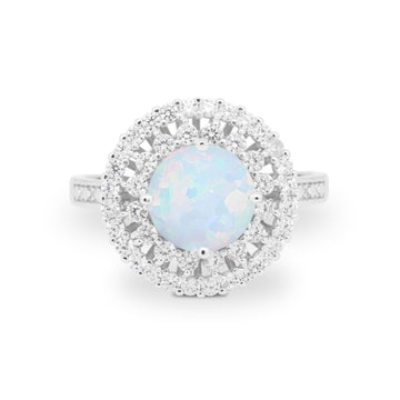 Cocktail Wedding Ring Round Lab Created White Opal 925 Sterling Silver